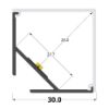Picture of 30mm high corner aluminium profile with rear groove
