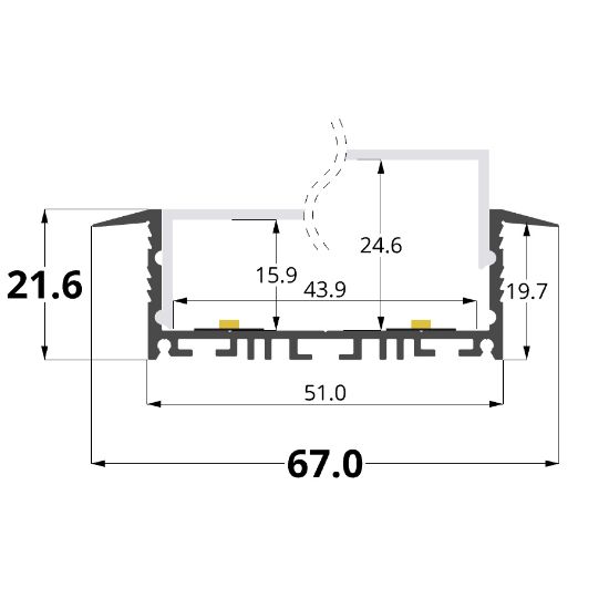 Bild von 67x22mm Aluminiumeinbauprofil