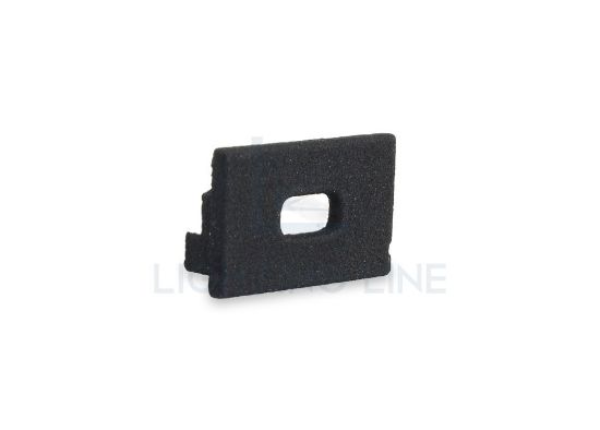 Picture of Black plastic end cap with hole for power cable for profile SL15-01 with low diffuser