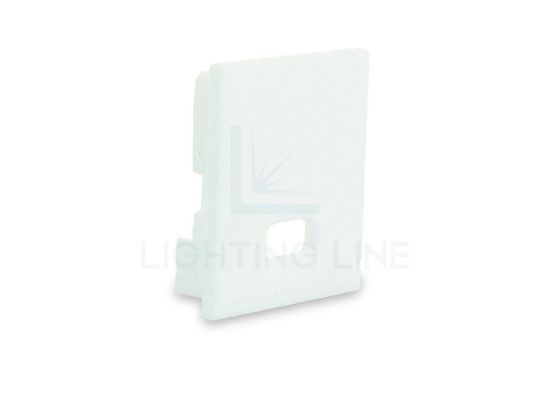 Picture of White plastic end cap with hole for power cable for profile SL15-01 with high diffuser