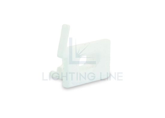 Picture of Left white plastic end cap with hole for power cable for profile SL16-16 with high diffuser