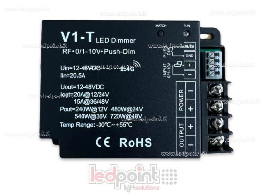 Picture of Push button monochromatic receiver dimmer, 0/1-10V, 12/24V, 1ch*20A, RF 2.4G