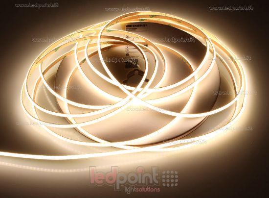 Immagine di Striscia led COB 5m bianco caldo 3000K CRI Ra>93 384led/m 24V 7W/m PCB 3mm