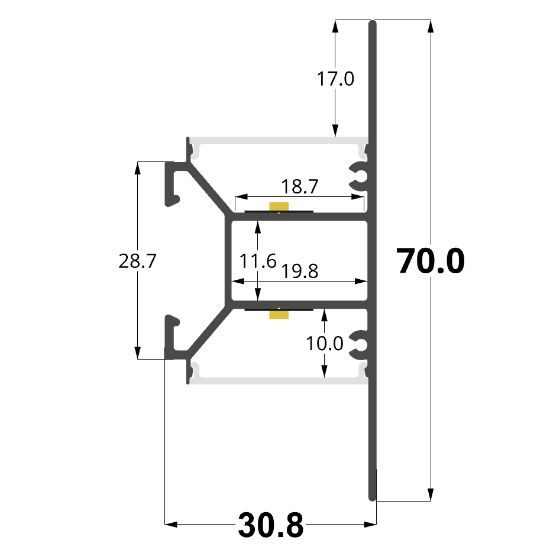 Bild von Doppelemissionsprofil Aluminium zur Wandmontage 31x70mm
