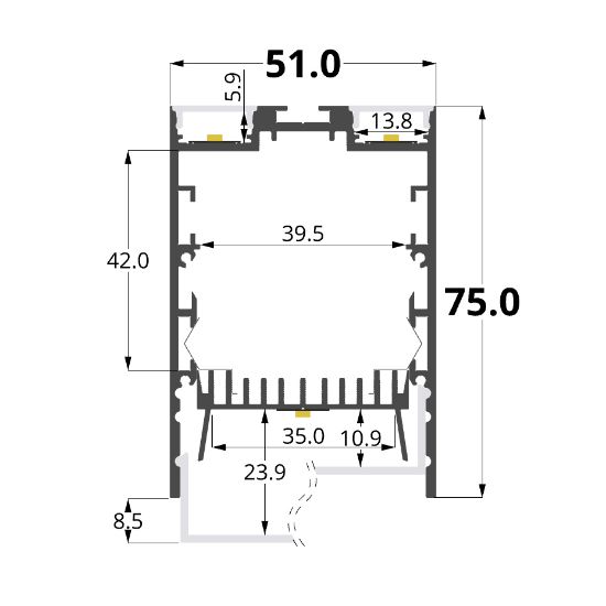 Immagine di Profilo in alluminio 50x75mm