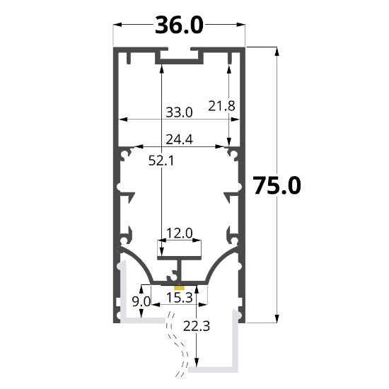 Bild von 36x75mm, Aluminiumprofil