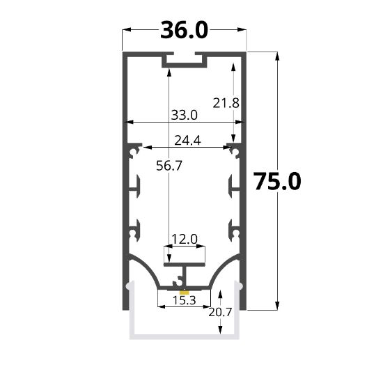 Bild von 36x75mm, Aluminiumprofil weiß lackiert, 3 Meter
