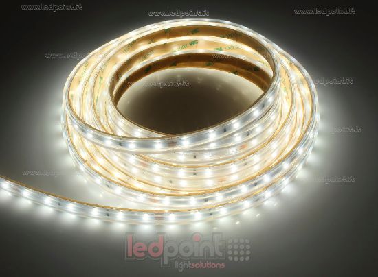 Immagine di Striscia led 5m bianco 4000K 3step 2835 60led/m 24V 4,8W/m, IP65 tubo di silicone estruso bordi pieni interno vuoto