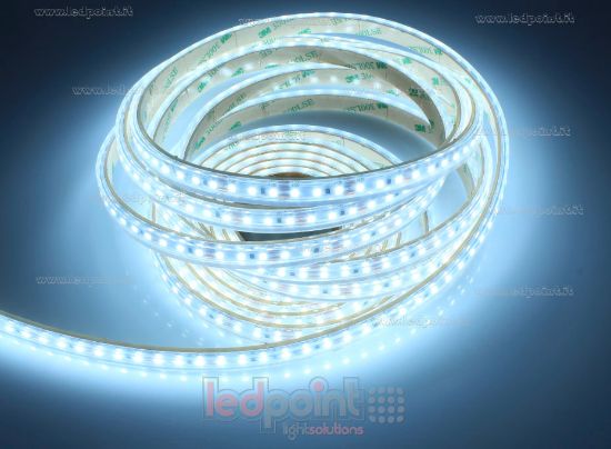 Picture of LED strip 5m cool white 6500K 3step 120leds/m 2835 12V 9,6W/m, IP65 extruded silicone tube with full edges (empty inside)