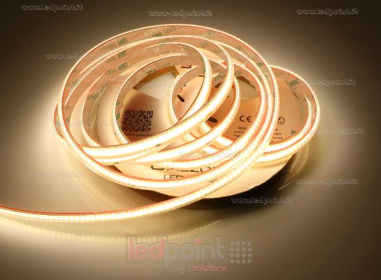 Immagine di Striscia led COB 25m led bianco caldo 3000K 296led/m 230V 11W/m, IP65 tubo di silicone estruso bordi pieni interno vuoto
