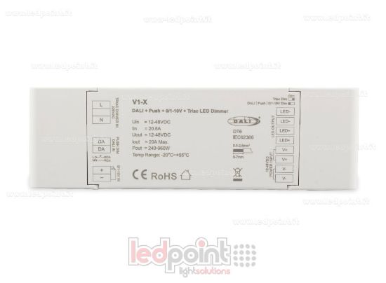 Picture of 4-in-1 Monochromatic Dimmer Receiver with Push Dim, DALI, 0/1-10V + Triac 1CH*20A 12/48V
