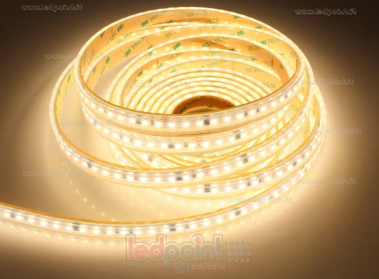 Immagine di Striscia led 5m led bianco caldo 3000K 3step 2835 120led/m 230V 16,5W/m, IP65 tubo di silicone estruso bordi pieni interno vuoto