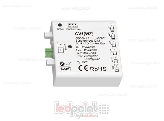 Immagine di Interfaccia dimmer 6ch 75/150W 12V-24V, RF 2.4GHz e ZigBee con ingresso per sensore