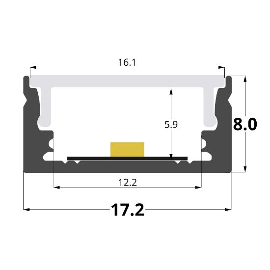 Profilo LED Alluminio 1 Metro - Modello 17 Piatto Argento - Per Strisce LED Max 17mm Con Copertura Opaca