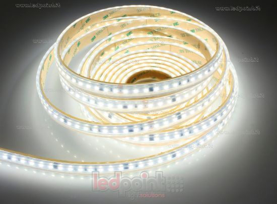 Immagine di Striscia led 10m led bianco 4000K 3step 2835 120led/m 230V 16,5W/m, IP65 tubo di silicone estruso bordi pieni interno vuoto