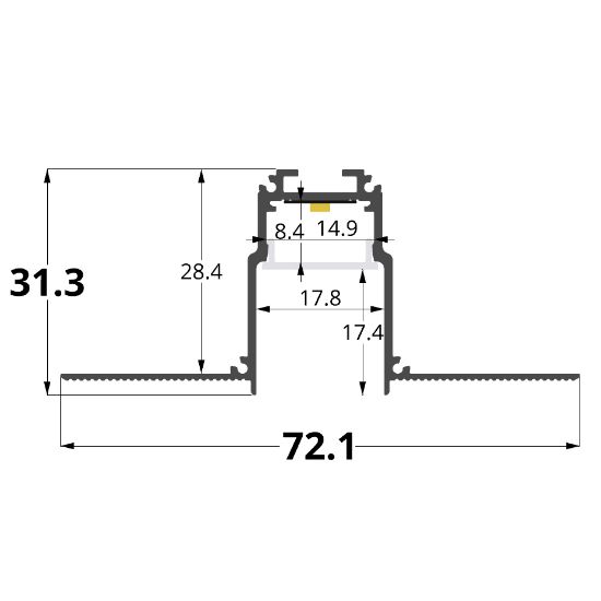 Bild von 72x31 mm weiß lackiertes Aluminiumprofil für Gipskarton ohne Stanzung, 2 meter