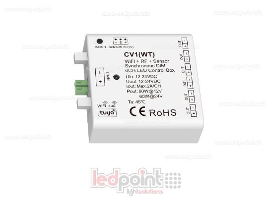 Immagine di Interfaccia dimmer 6ch 60/60W 12V-24V, RF 2.4GHz Wifi con ingresso per sensore