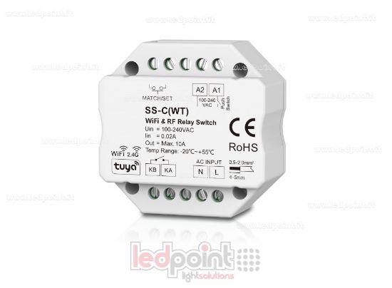 Picture of Monochromatic Controller 100-240VAC, Non-dimmable 10A, Push Dim, Wi-Fi + RF 2.4G, for Wall Junction Box