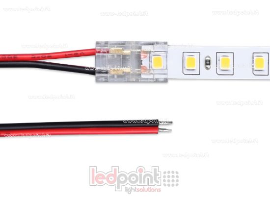 Immagine di Connettore con cavo 10cm, per strisce led e COB 8mm di PCB, 2 pin, versione ridotta trasparente