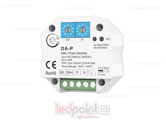 Immagine di Ricevitore push dimmer DALI-2 1 canale 100-240VAC, per scatola di derivazione a parete