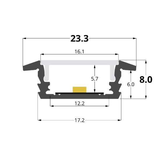 Bild von 23x8mm Aluminiumeinbauprofil