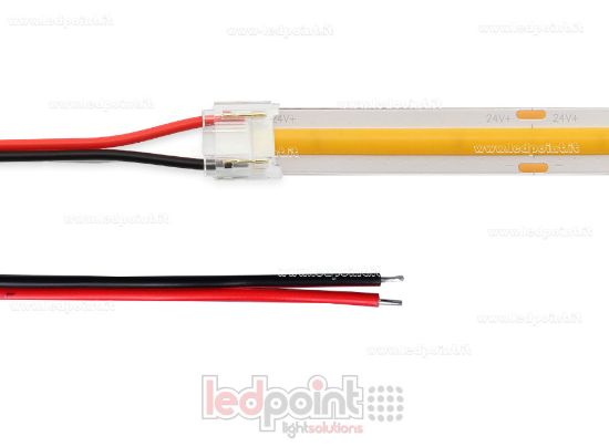 Picture of Connector with 10cm cable, for 10mm PCB LED and COB strips, 2 pins, transparent reduced version
