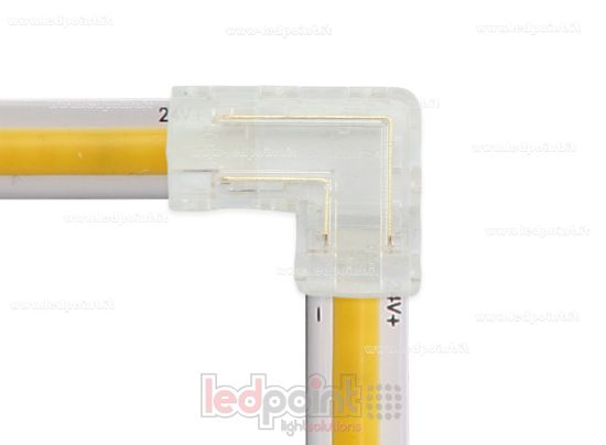 Immagine di Connettore trasparente a L per giunzione di strisce led e COB con PCB da 8mm, 2 pin