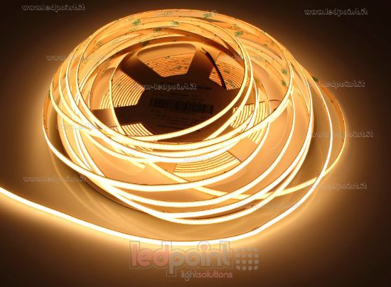 Immagine di Striscia led COB 10m bianco caldo 2500K CRI Ra>93 480led/m 24V PCB 5mm 8,6W/m