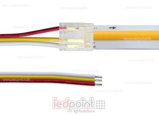 Immagine di Connettore trasparente con cavo 10cm, per COB 10mm di PCB, 3 pin, versione ridotta