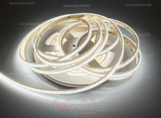 Immagine di Striscia led 5m bianco 4000K 3step 2835 240led/m 24V 9,6W/m, PCB 6mm, IP65 tubo di silicone estruso bordi pieni interno vuoto