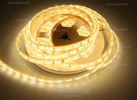 Immagine di Striscia led 5m bianco caldo 3000K 2835 60led/m 24V 4,8W/m, IP67 silicone solido trasparente
