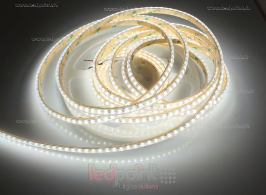 Immagine di Striscia led 5m bianco 4000K 3step 2835 140led/m 24V 11W/m, PCB 6mm, IP65 tubo di silicone estruso bordi pieni interno vuoto