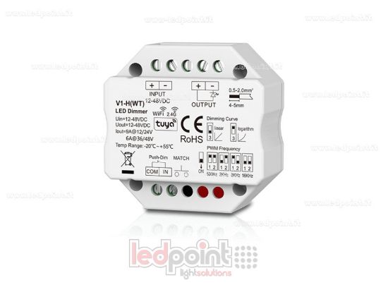 Picture of WiFi & RF dimmer receiver for wall junction box, single-color with button, 1CH6A/9A, 12-48VDC, RF 2.4G