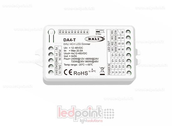 Picture of DALI-2 dimmer, 4 channels, 5A, 12-48V DC, constant voltage