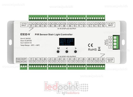 Picture of Dual PIR Sensor + Dual Push-Button Controller for Stairs with 32 Steps, 5–24 VDC