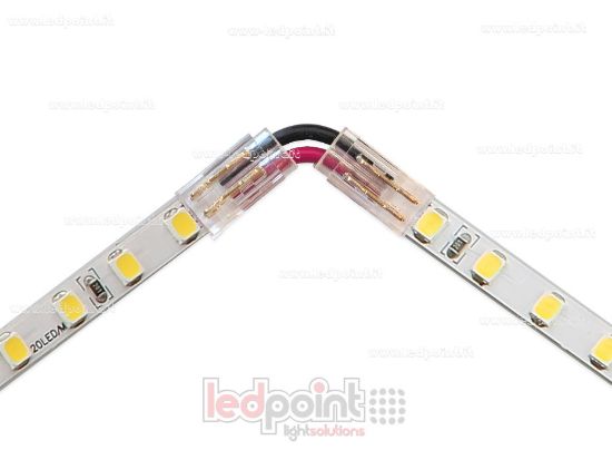 Immagine di Connettore a L per giunzione di strisce led con PCB da 5 e 6mm, 2 pin